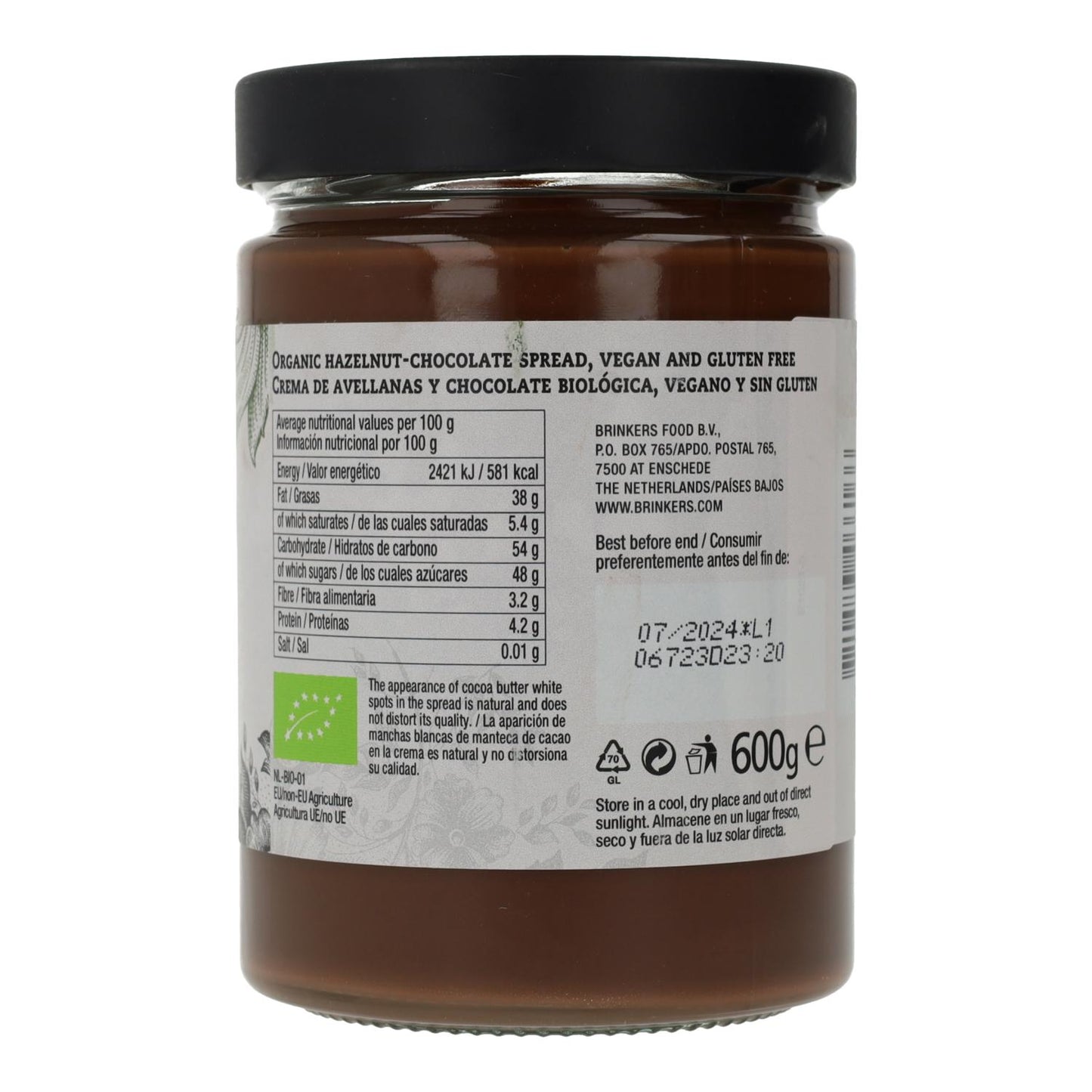 Crema al cioccolato e nocciole vegana senza glutine La Vida Vegan 600 g