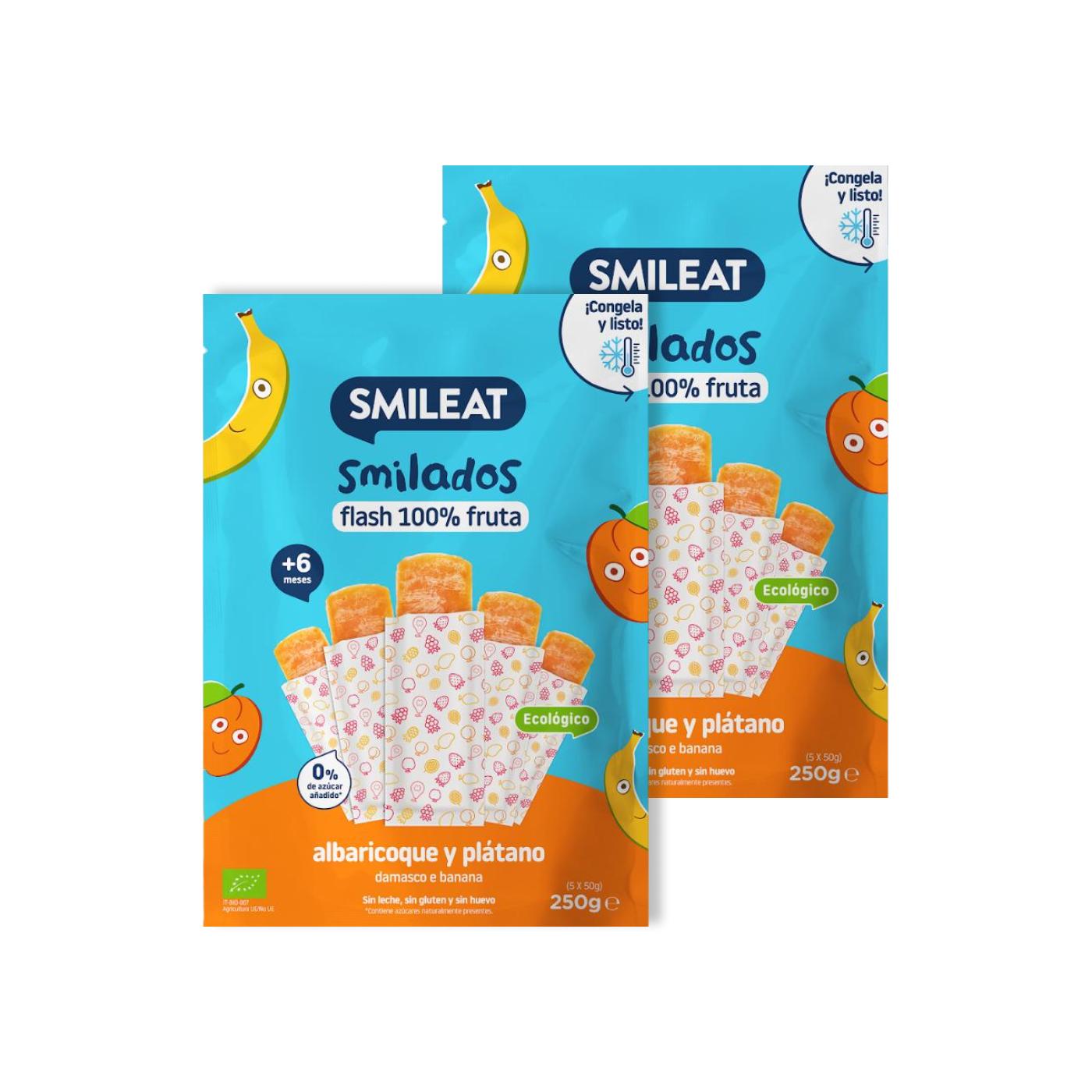2-pack SMILADO aprikos och ekologisk banan, barnglass 100 % frukt SMILEAT