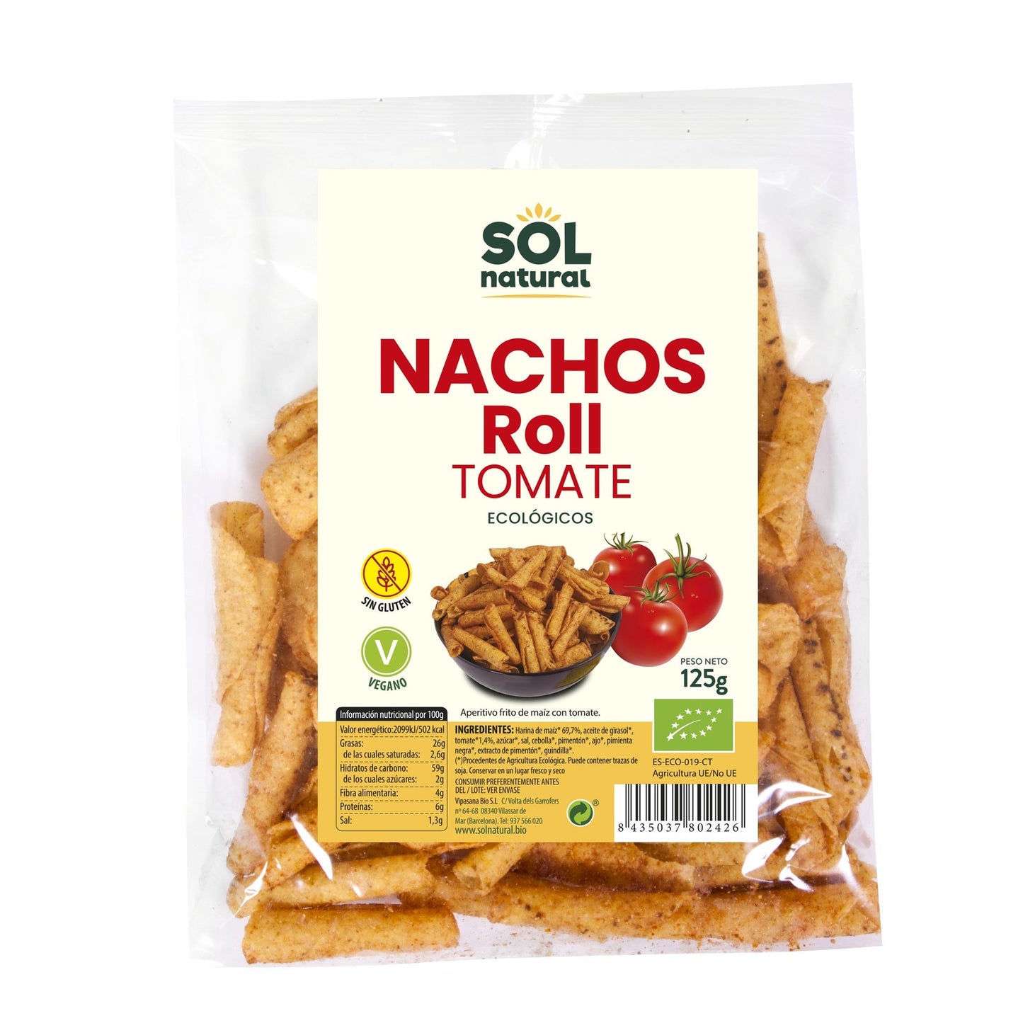 Sol Natural Organic Gluten-Free Corn and Tomato Nachos Roll 125 g