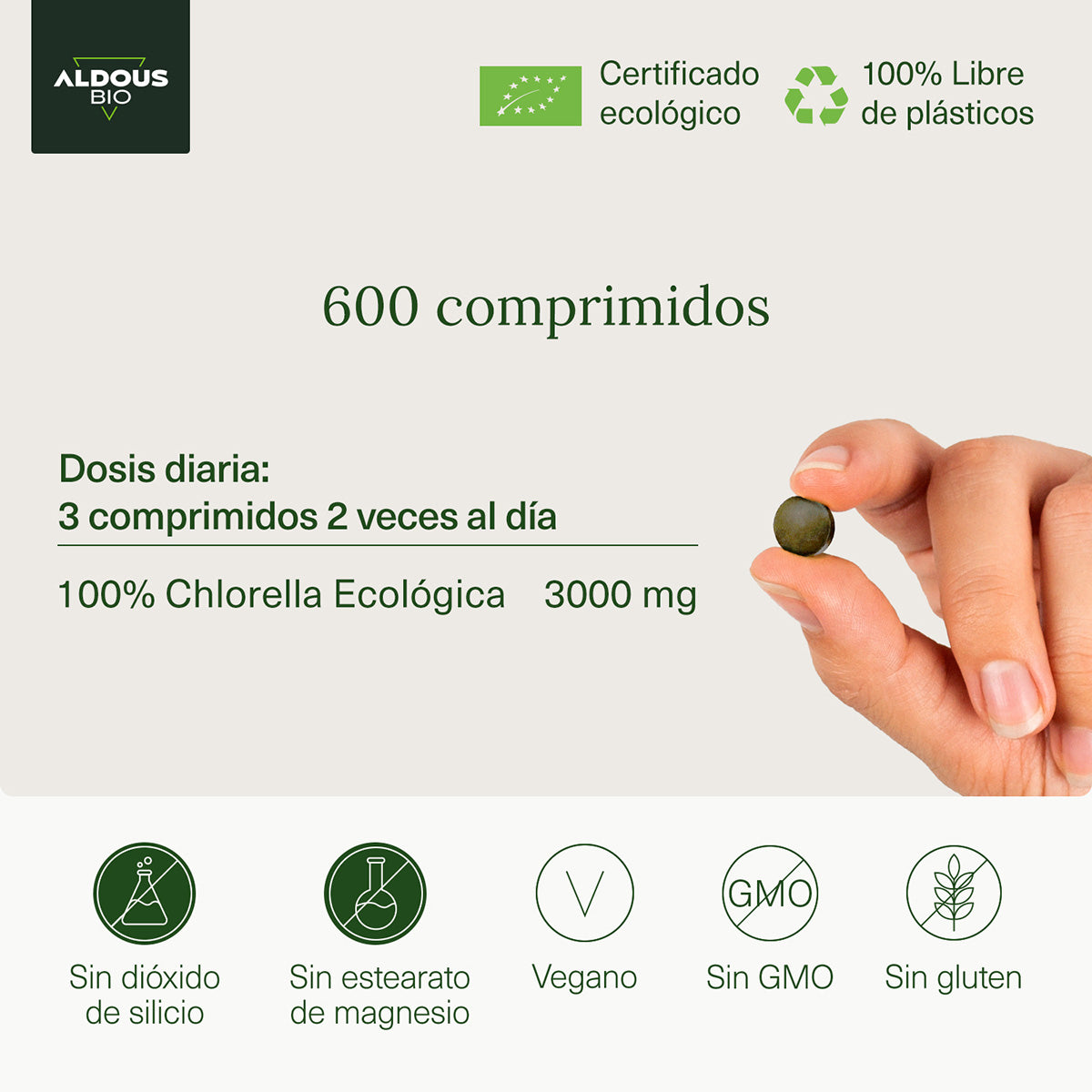 Clorella biologica premium, Aldous Bio, 600 compresse