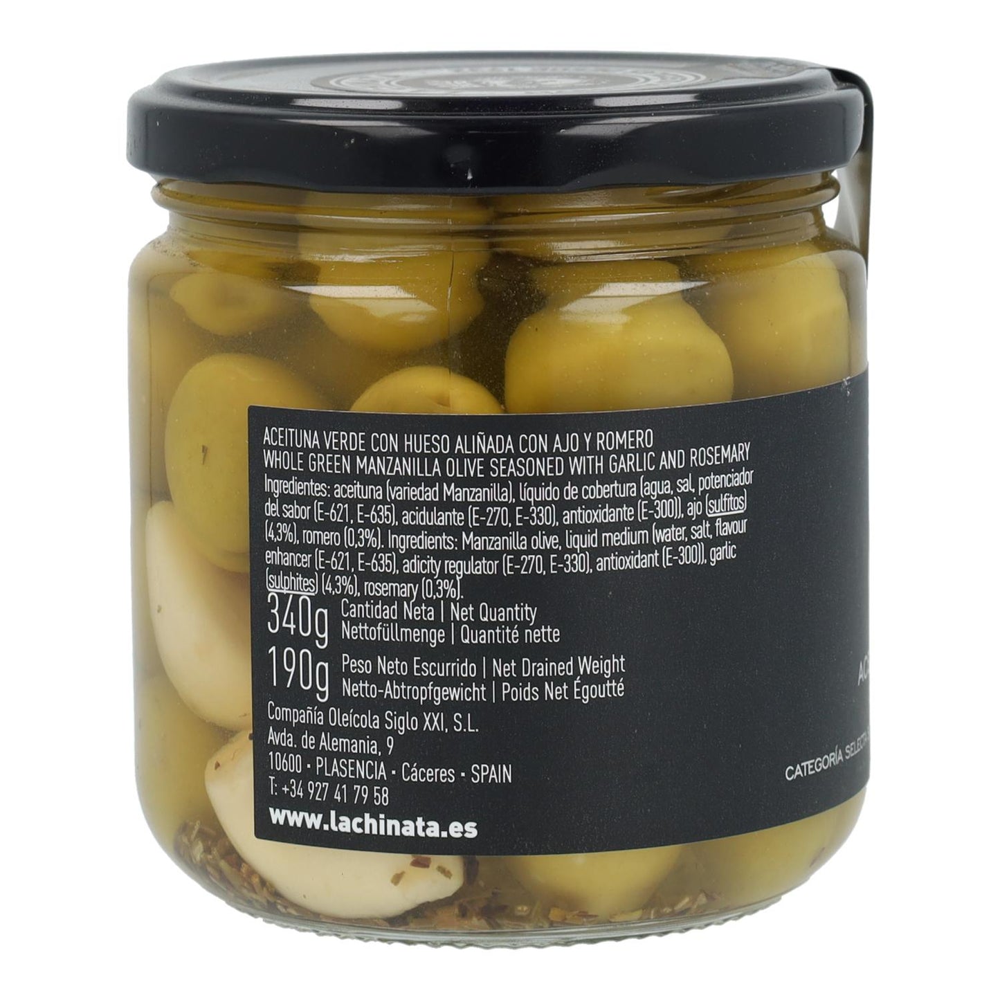 Olives Manzanilla à l'ail et au romarin La Chinata 350 g