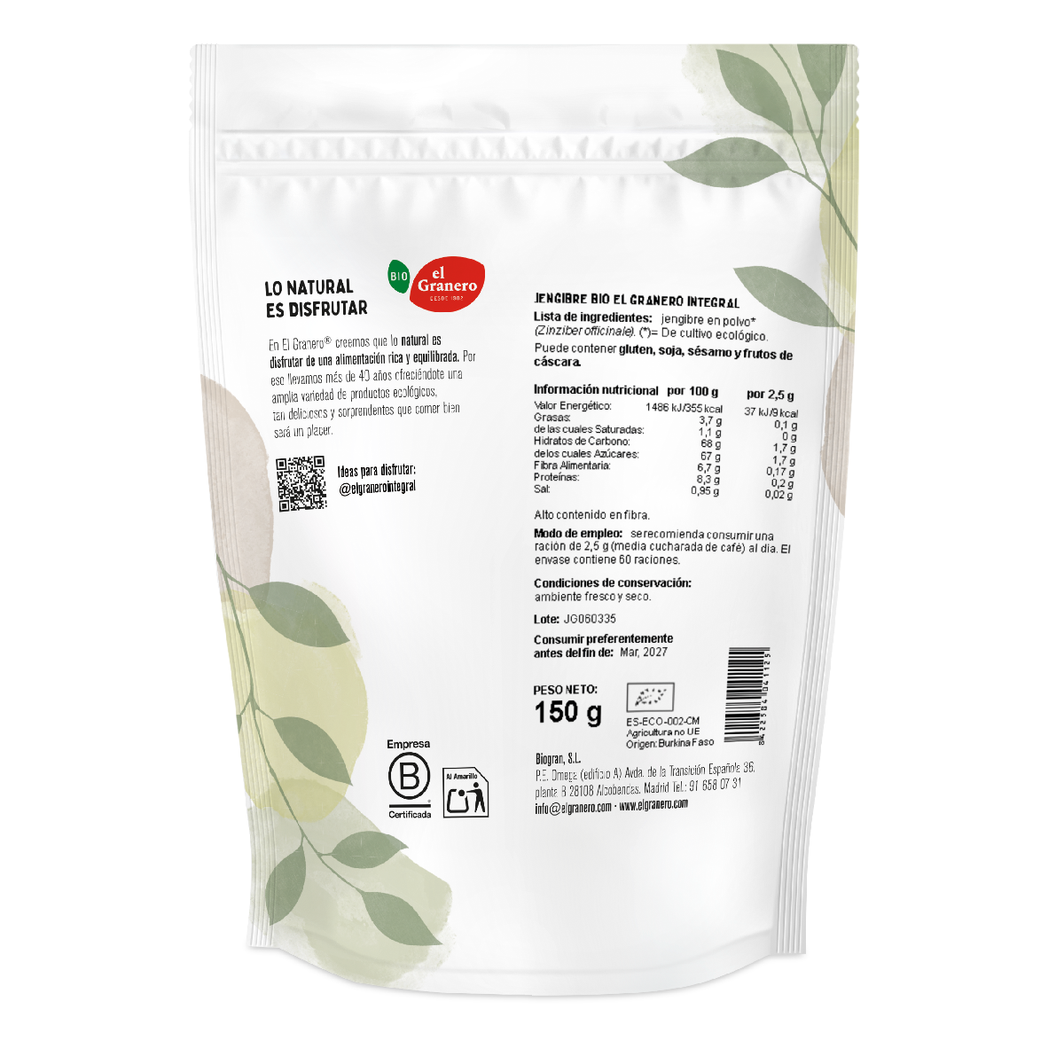 Biologische gember El Granero, 150 g