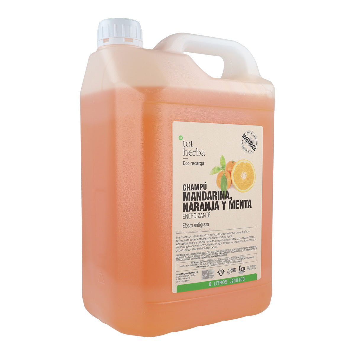 Sinaasappel-, mandarijn- en muntshampoo 5 liter Tot Herba