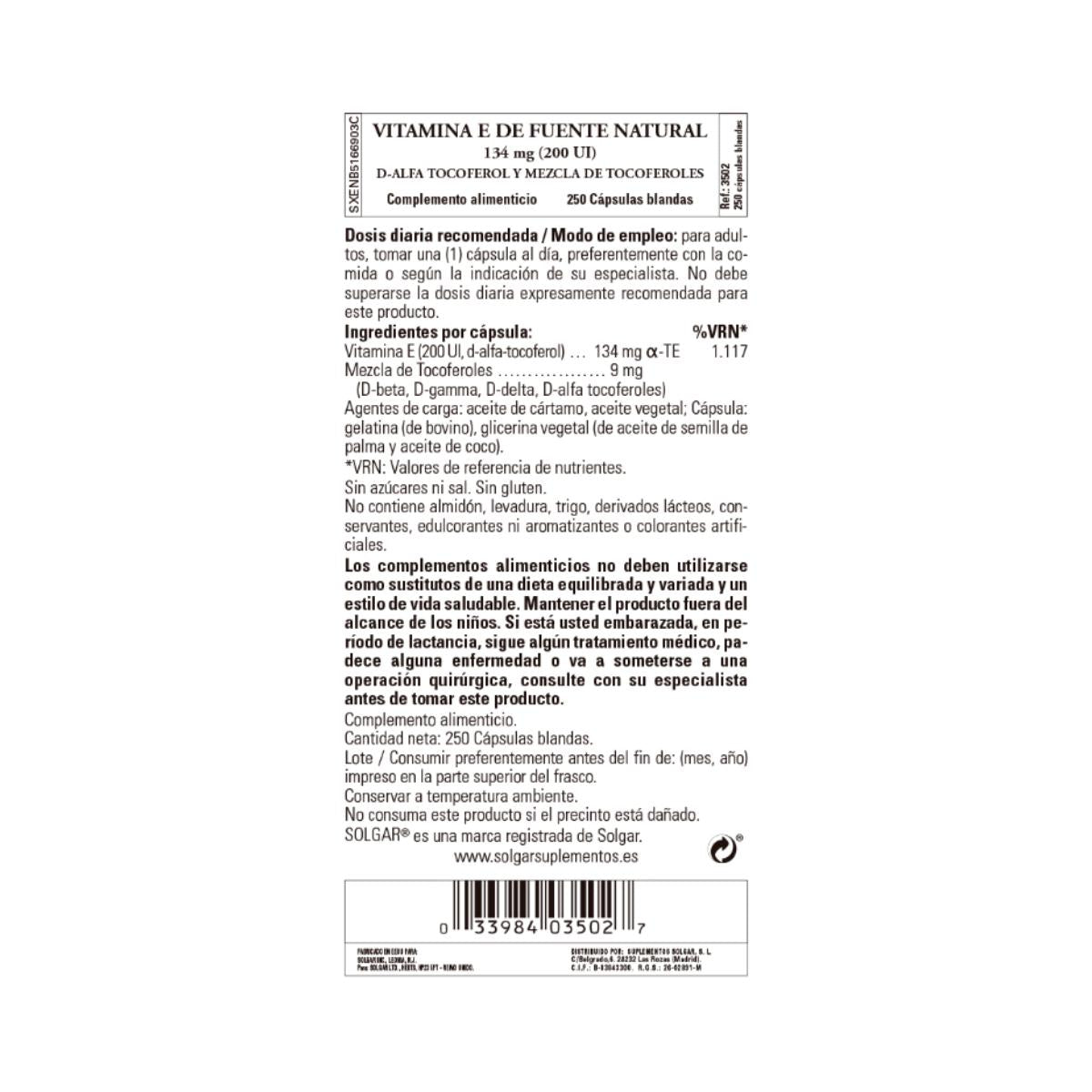 Vitamine E 200 UI 134 mg 50 gélules