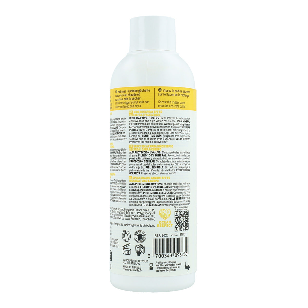 Wkład do sprayu przeciwsłonecznego o wysokim stopniu ochrony dla dzieci SPF50 Acorelle 150 ml