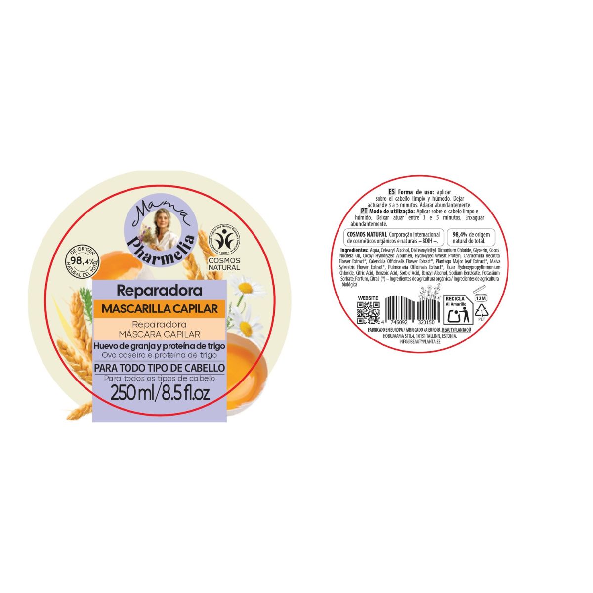 Reparierende Haarmaske mit Eiern aus Freilandhaltung und Weizenprotein, Mama Pharmelia, 250 ml