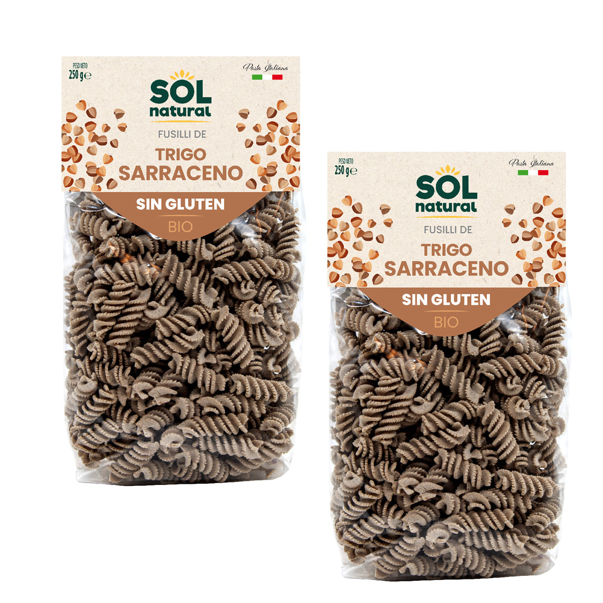 Pakket 2x glutenvrije biologische boekweitfusilli Sol Natural 250 g