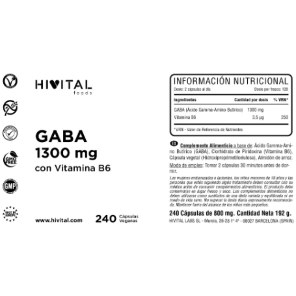 Gaba 1300 mg 240 gélules végétaliennes Hivital