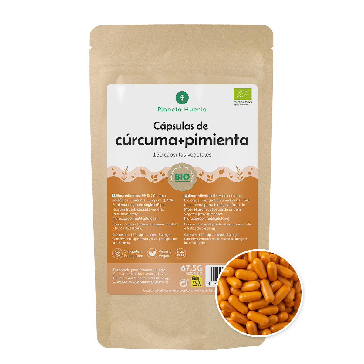 Bio-Kurkuma + Bio-Pfeffer Planeta Huerto 150 Kapseln