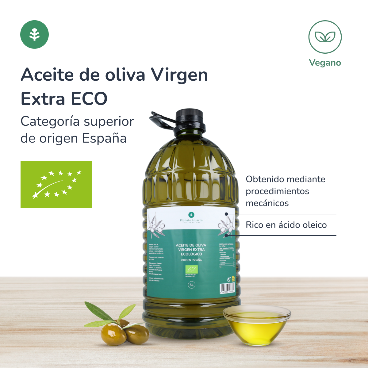 Extra olijfolie van eerste persing ECO Planeta Huerto 5 L