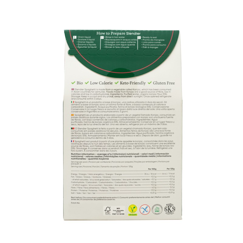 Konjac-pasta Spaghetti Bio Slendier 400 g