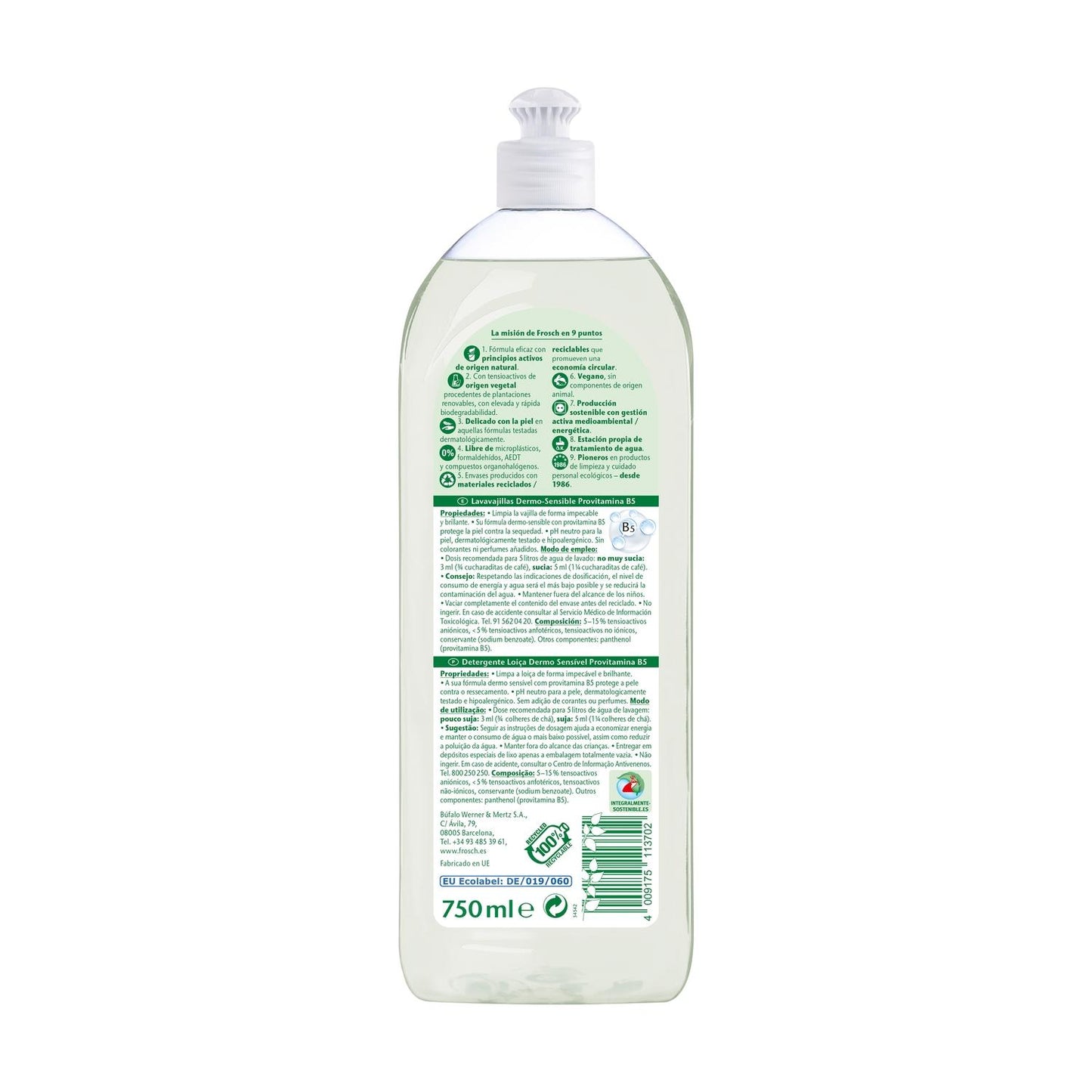 Liquide vaisselle hypoallergénique Frosch 750 ml