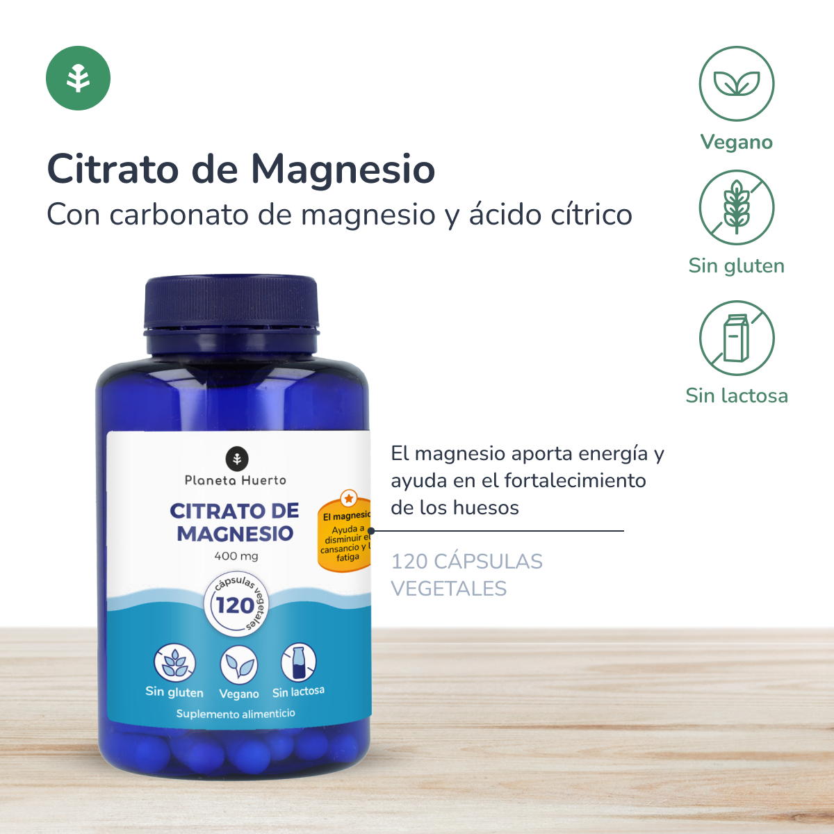 Pack 2x Citrato de Magnesio Planeta Huerto 120 Caps