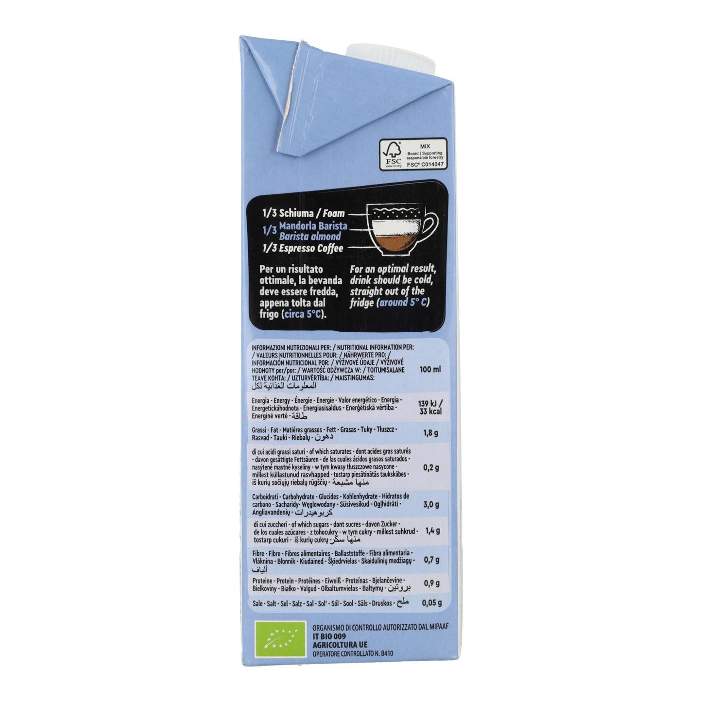 Glutenvrije amandeldrank Barista BIO Vitariz 1 L