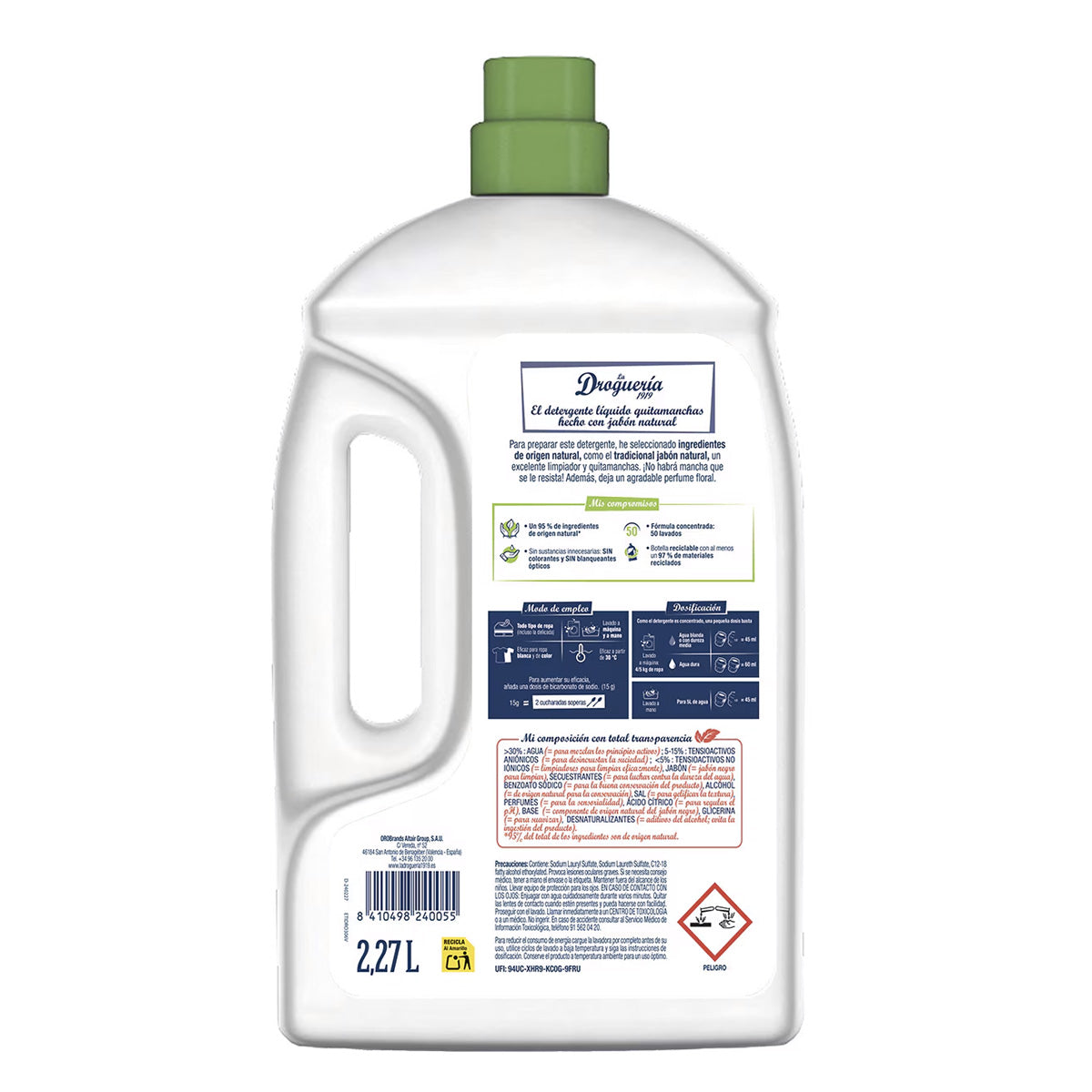 Vloeibaar wasmiddel met natuurlijke zeep en bloemengeur, fles LA DROGUERIA 1919, 50 doses
