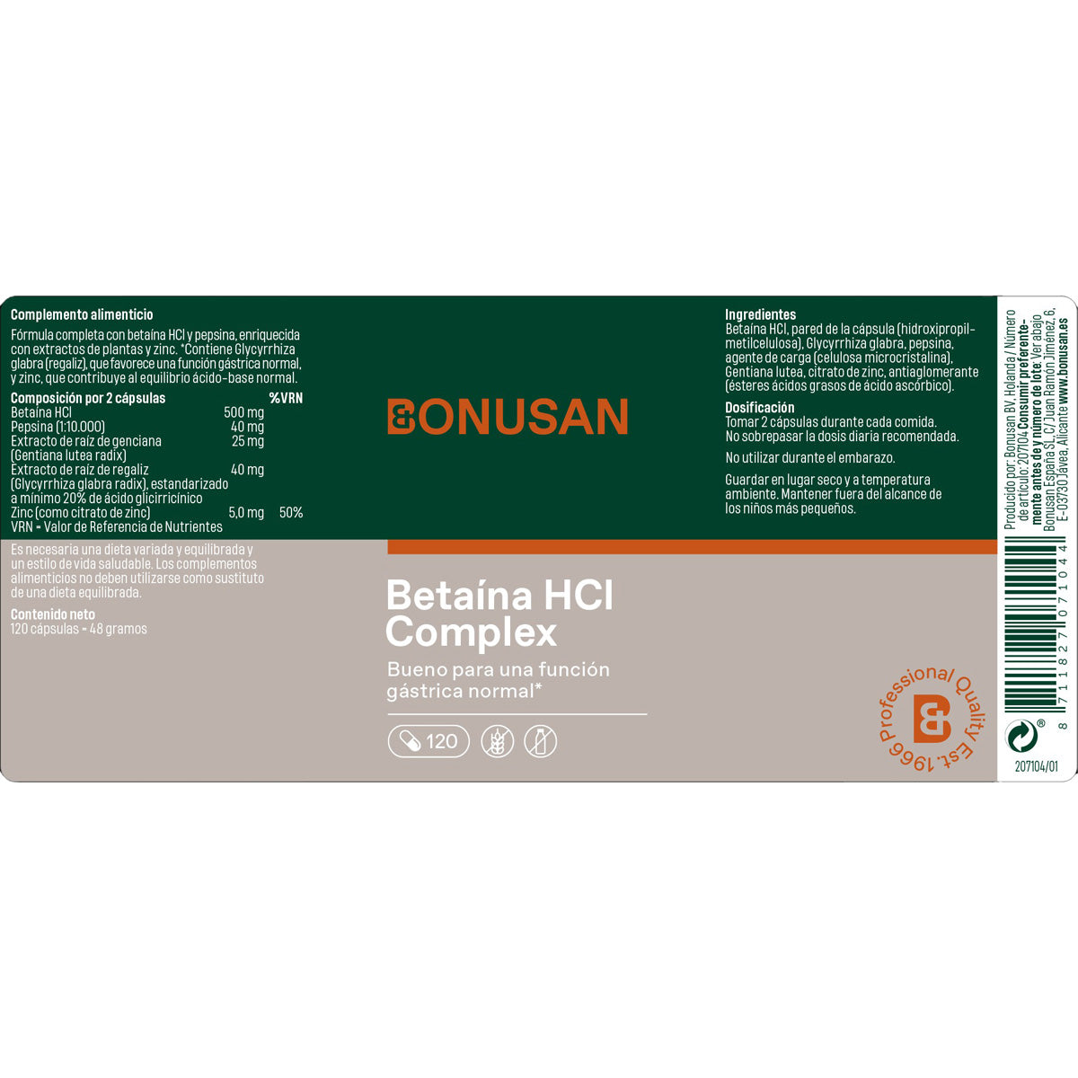 Betaine HCl Complex Bonusan 120 capsules