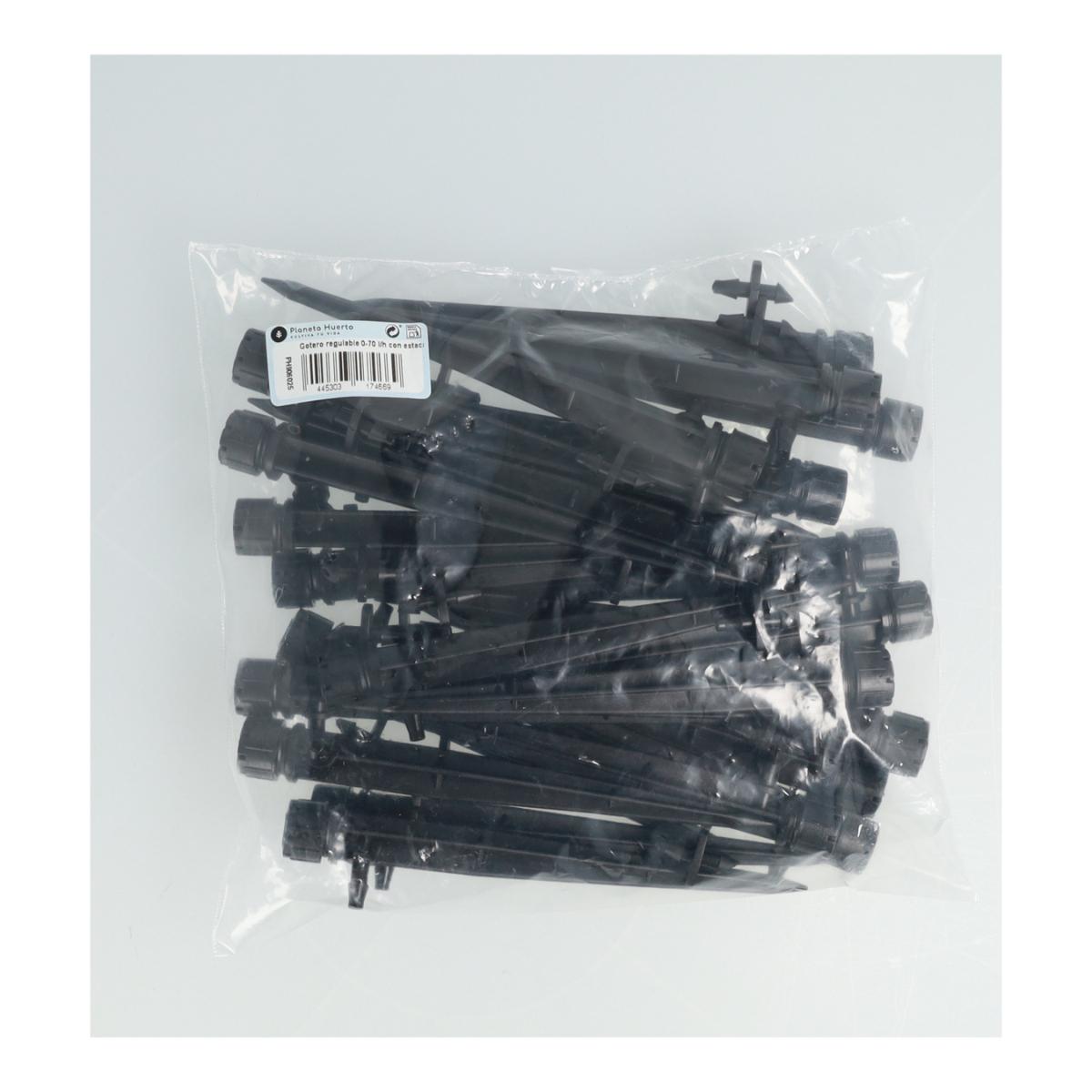 Verstelbare druppelaar 0-70 l/u met staak Planeta Huerto 25 eenheden