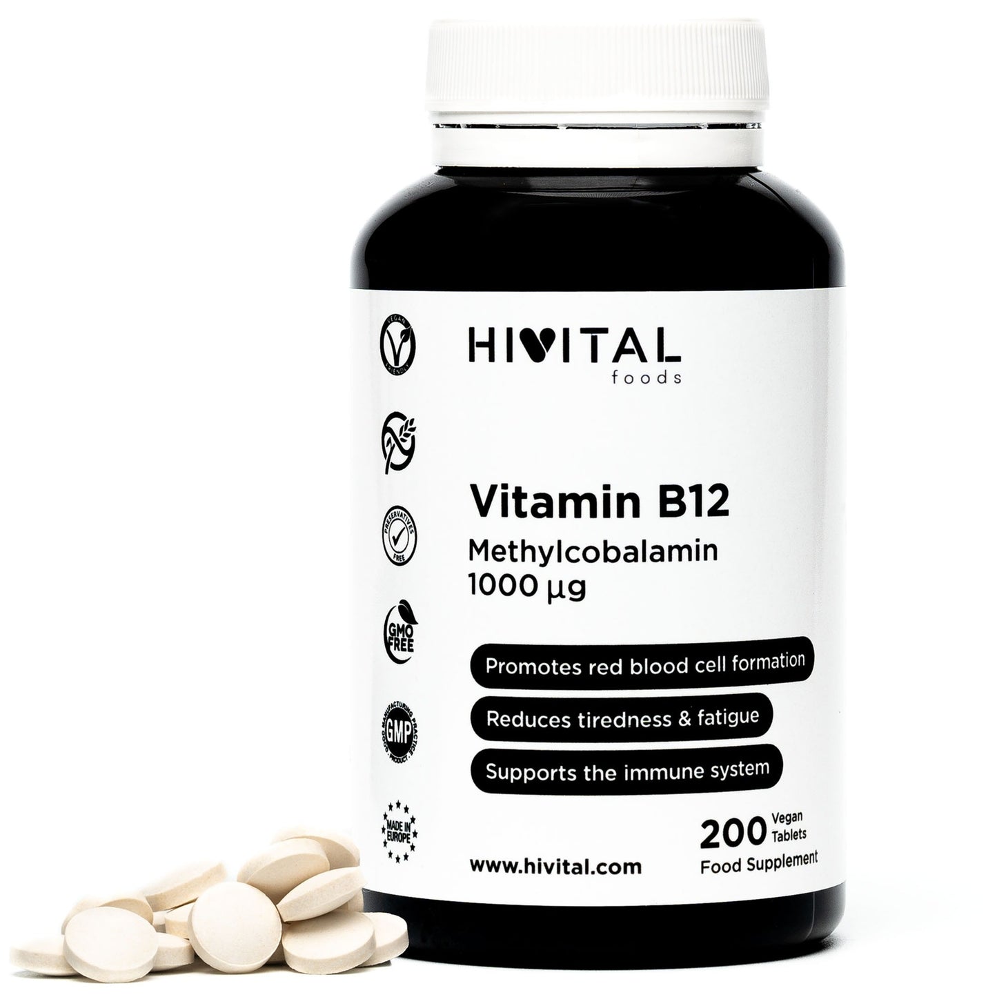 Vitamine B12 Methylcobalamine 1000 mcg Hivital 200 veganistische tabletten
