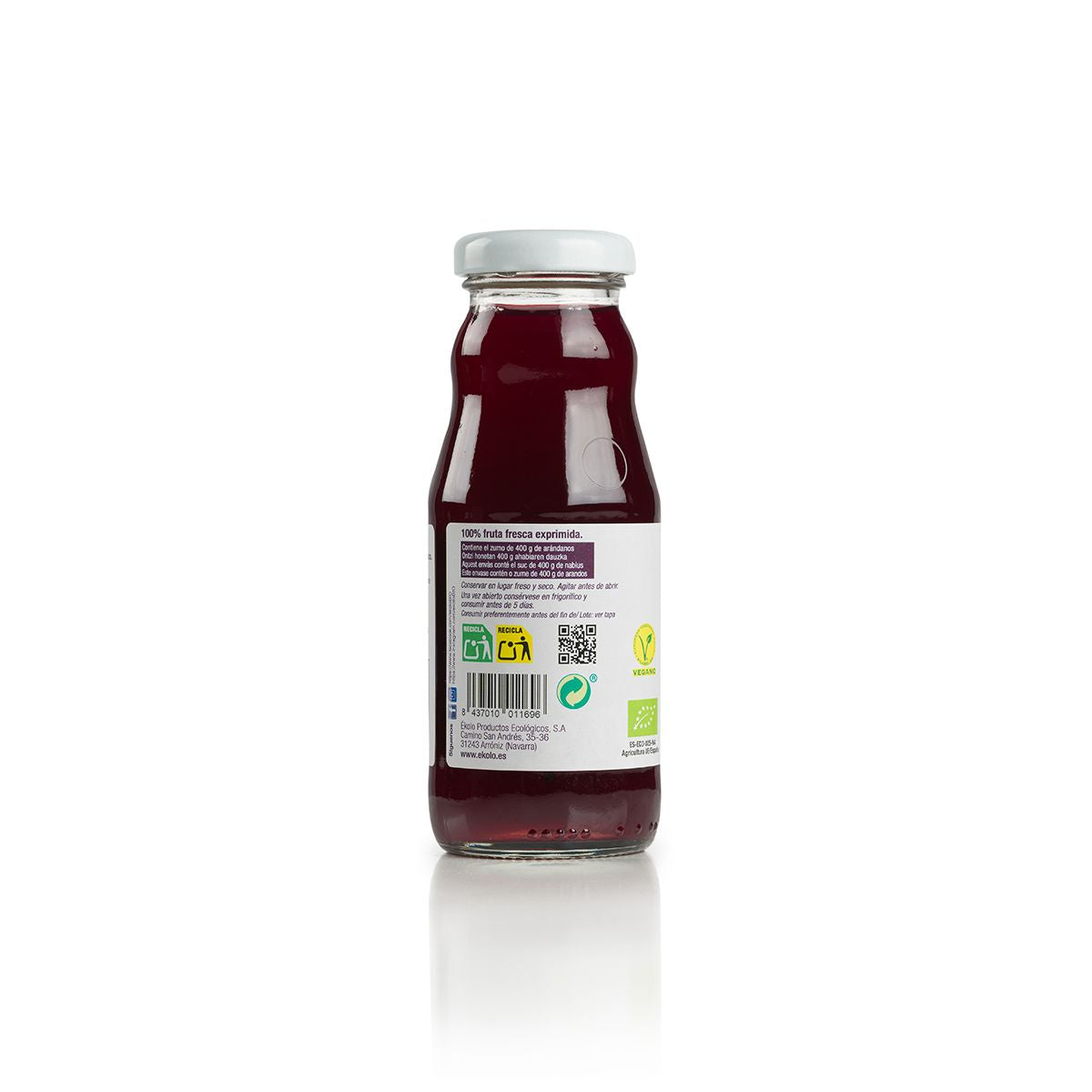 Jus de myrtilles 100 % bio fraîchement pressé Ékolo 200 ml