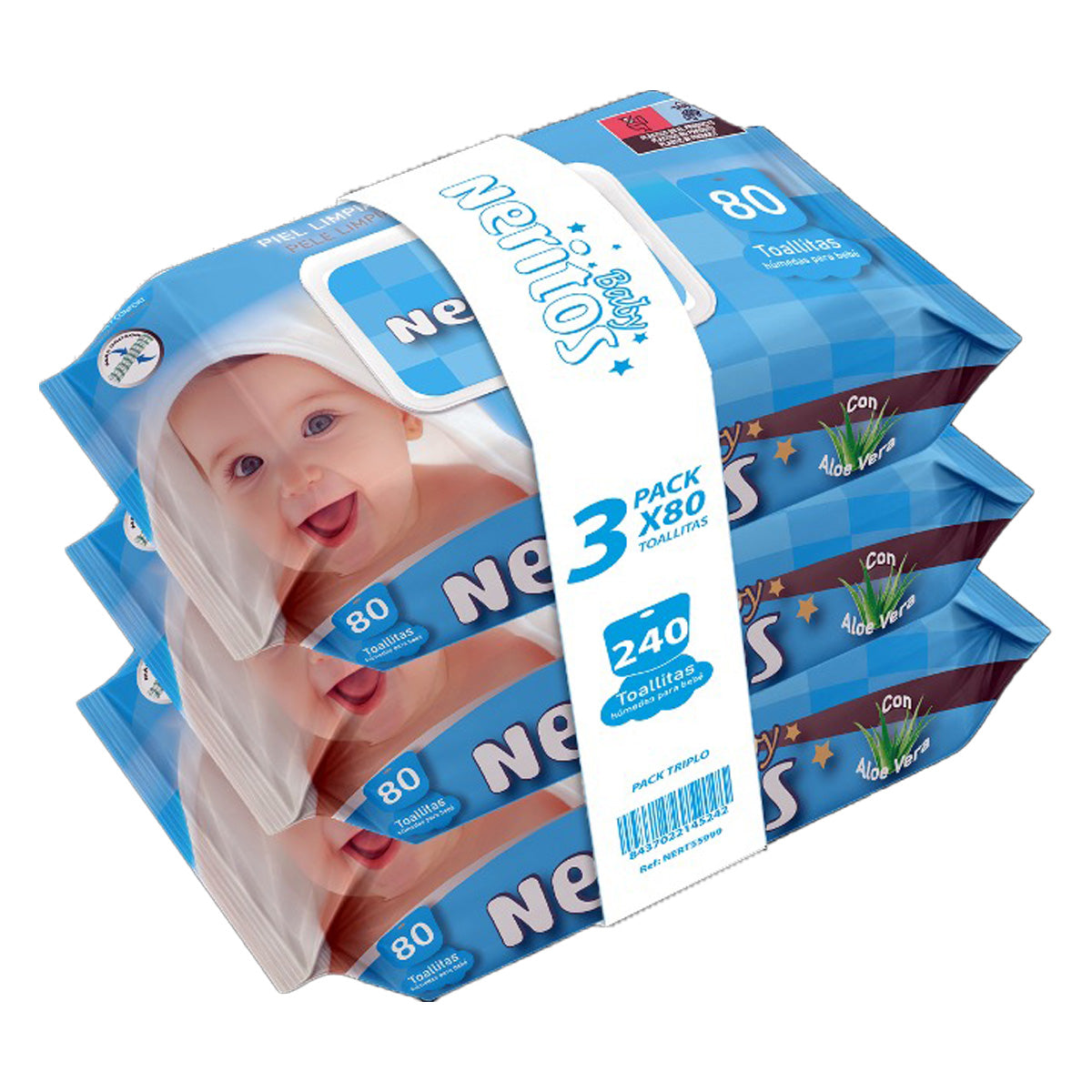 Neritos Baby Aloe Vera wipes, triple pack, 80 units