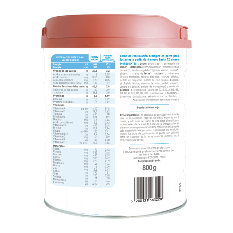 3er-Pack Folgemilch Primea 2 (6 bis 12 Monate) Bio Babybio 800 g
