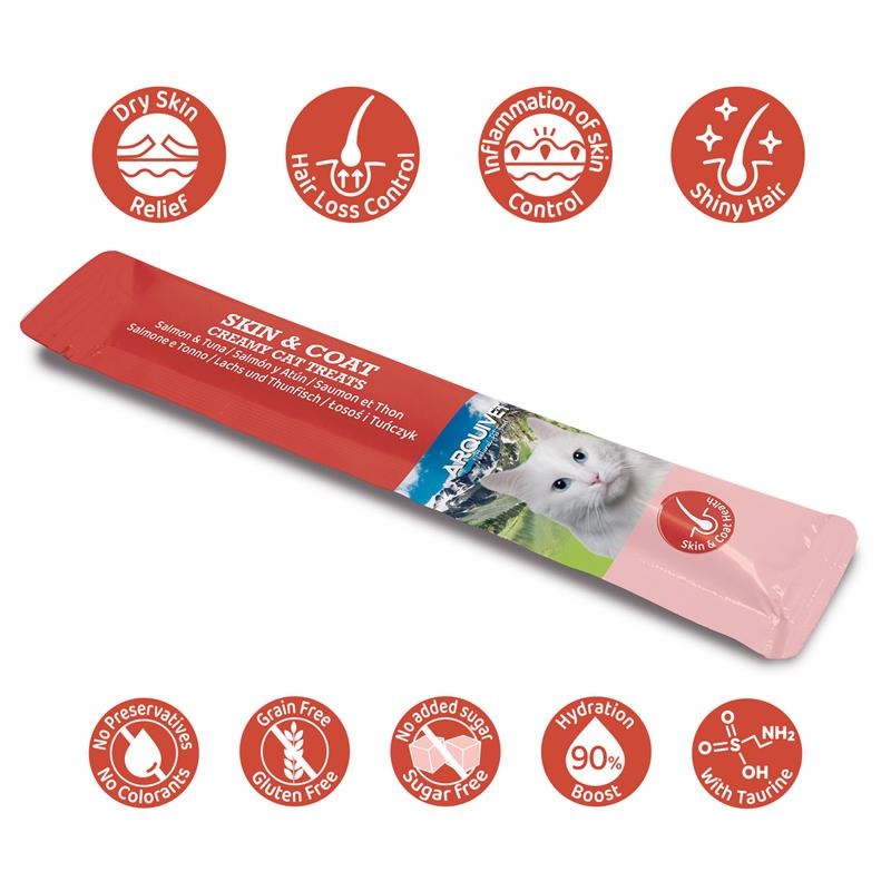 Creamy Cat Treats Cremiger Snack für Haut und Fell Lachs und Thunfisch Arquivet 5x14 g