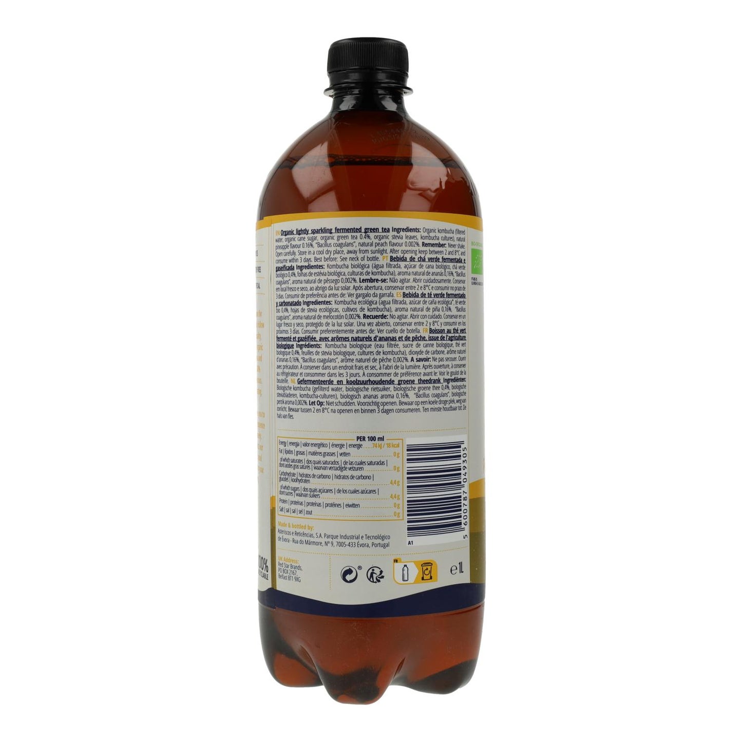 Kombucha Ananas et Pêche BIO Captain Kombucha 1 L