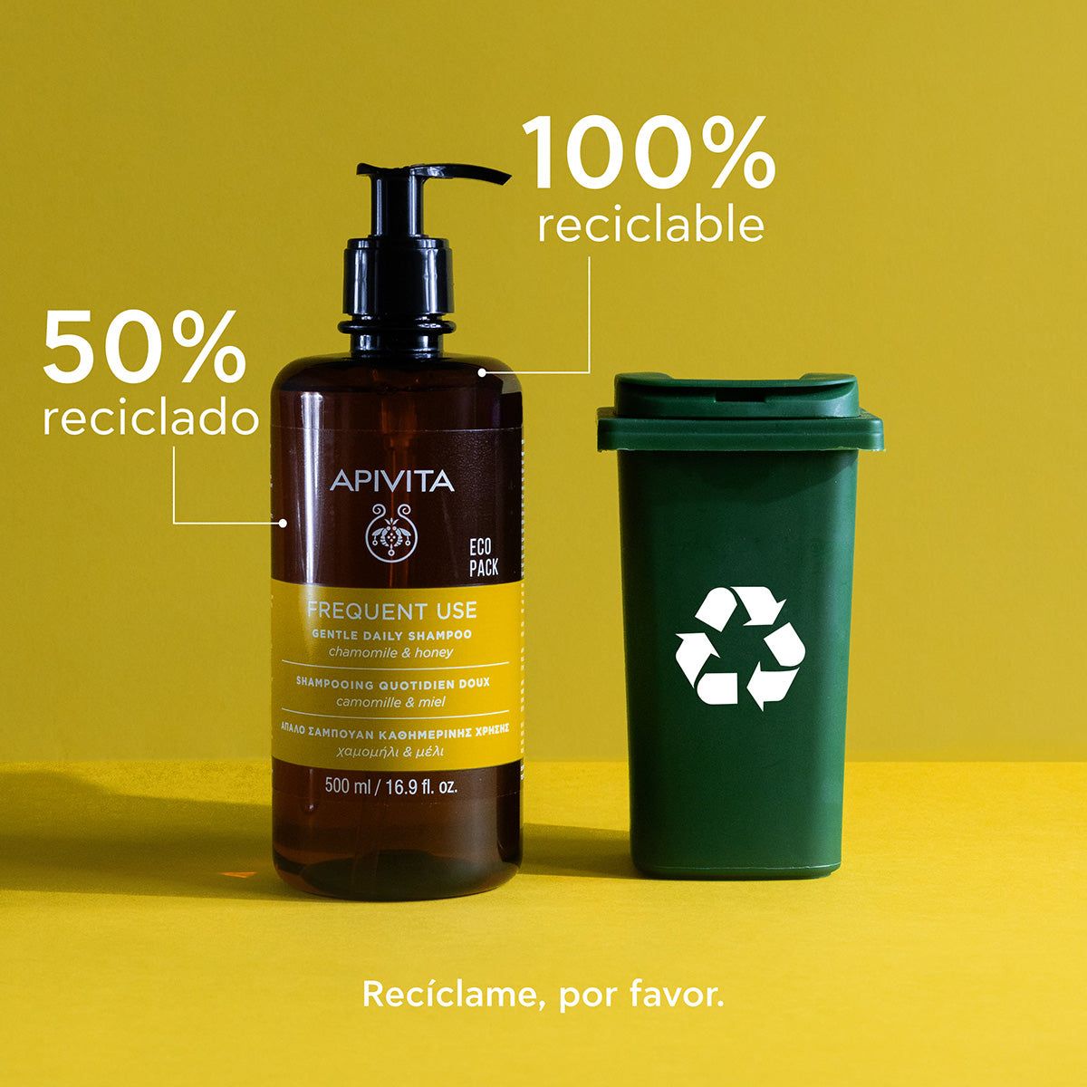 Shampooing doux pour usage quotidien - ECOPACK APIVITA, 500 ml