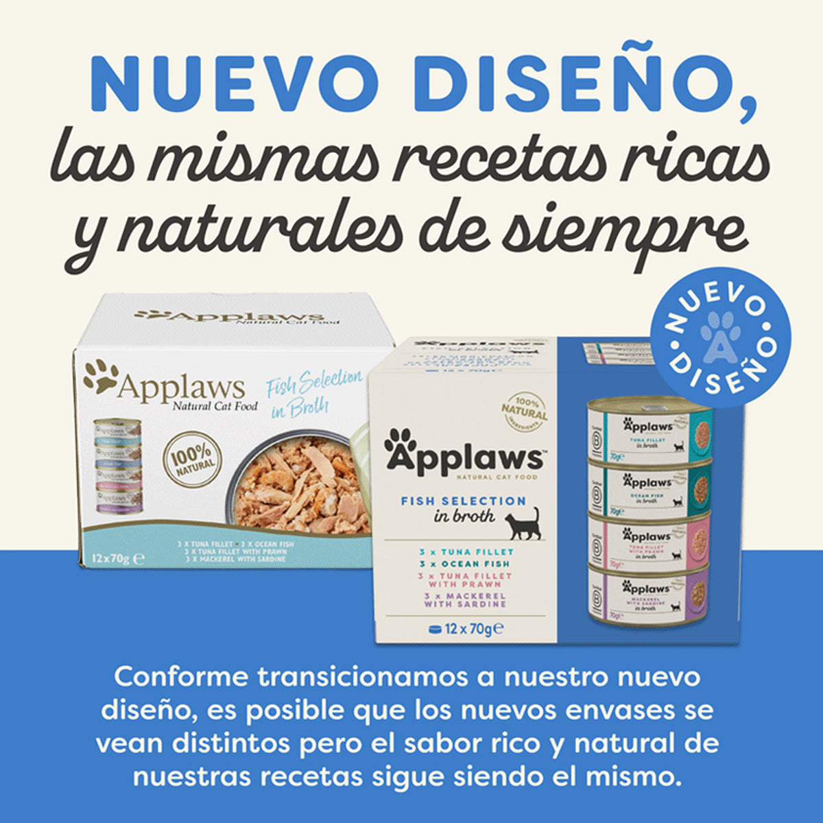 Applaws Cat Boîte Sélection de poissons Multipack 12 x 70 g Nourriture humide en bouillon pour chats