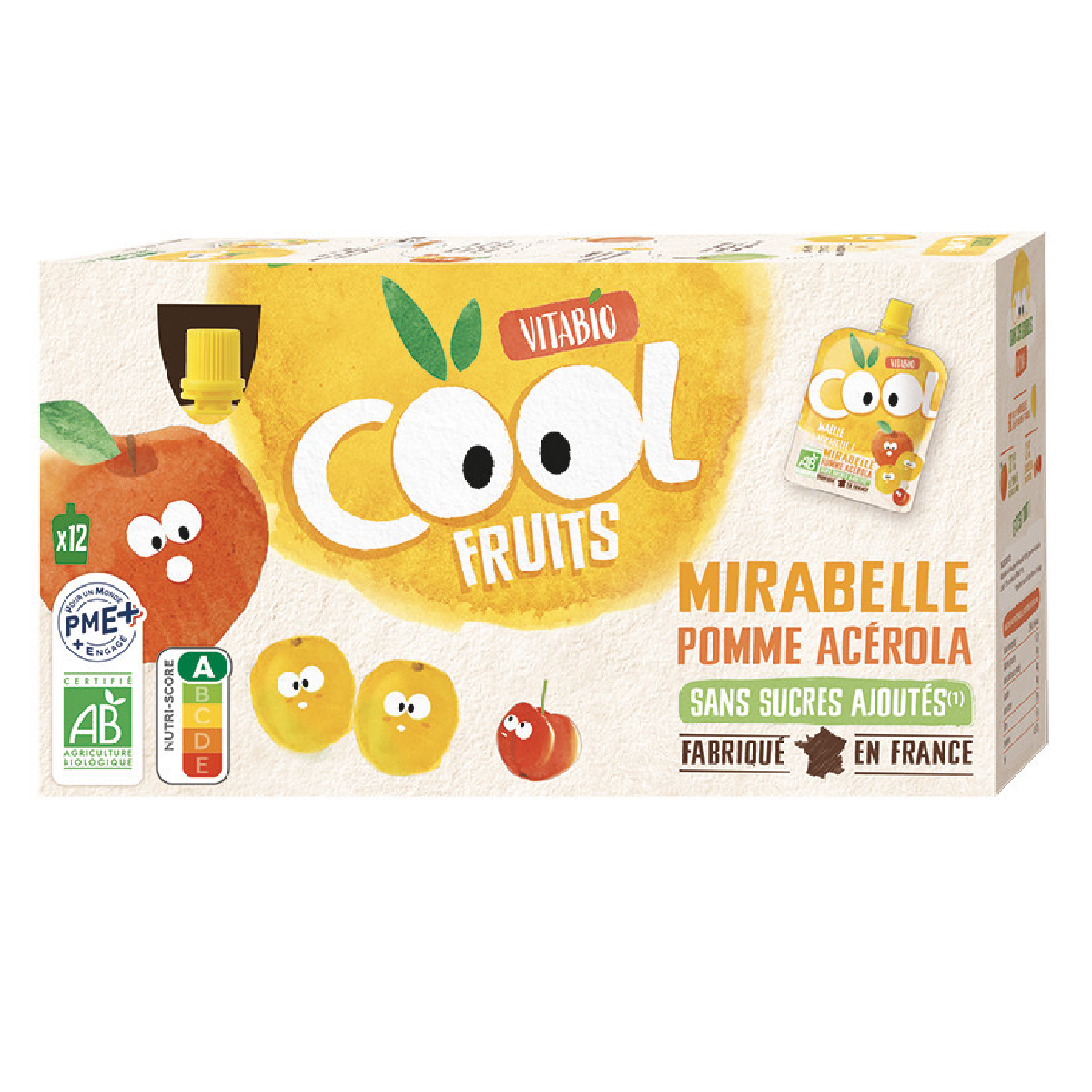 Lot de 12 Cool Fruits Pomme Pêche Abricot 90 g VITABIO