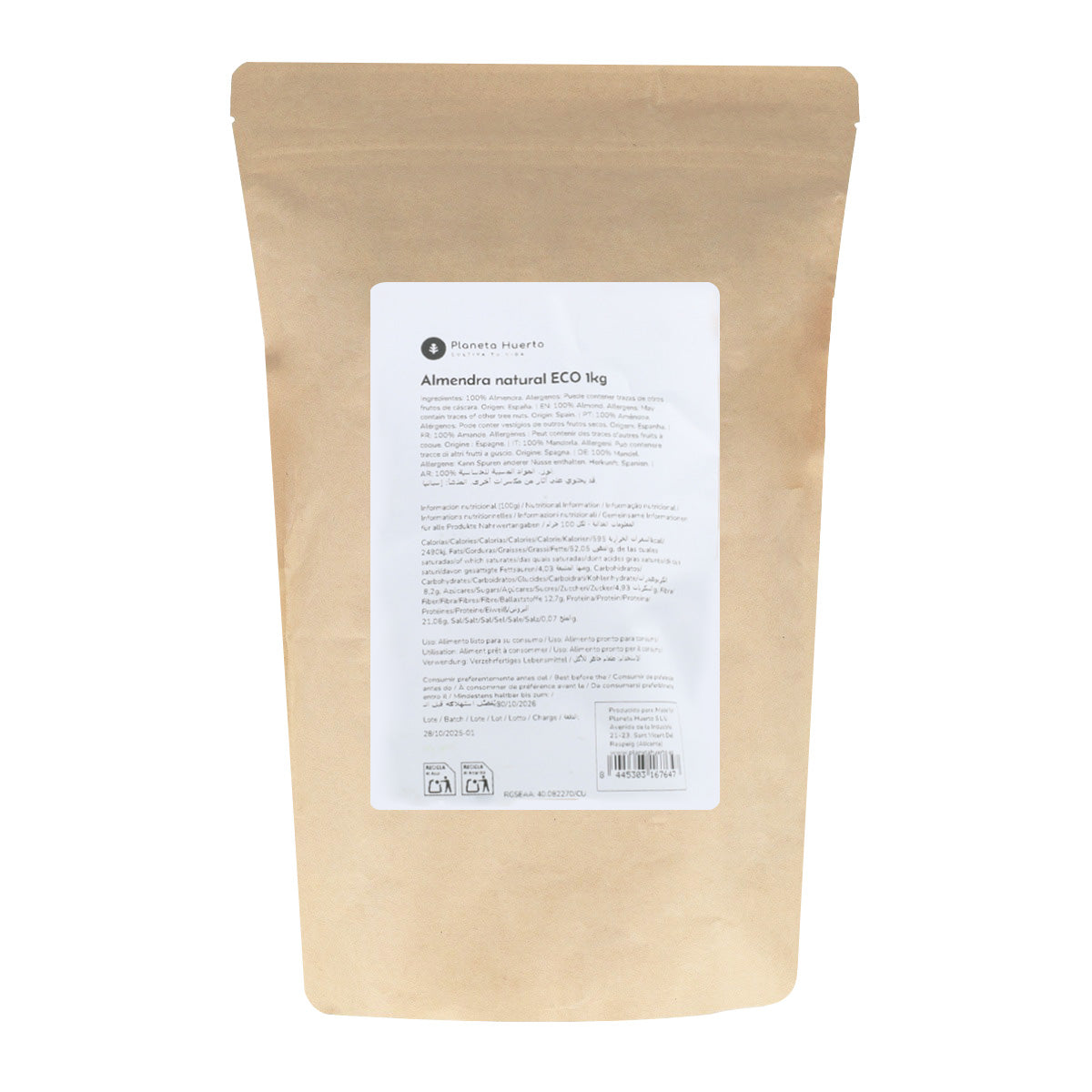 Natürliche Mandeln mit Haut ECO Planeta Huerto 1 kg