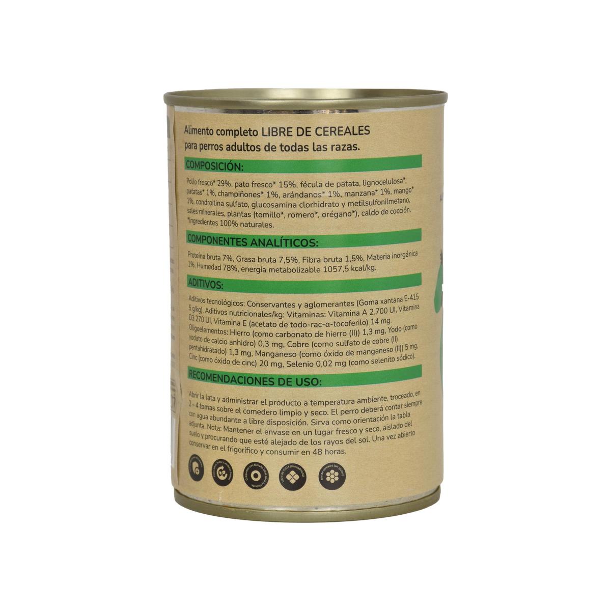 Pak 6 x Graanvrij Superpremium Nat Hondenvoer Kip & Eend 380 g Planeta Huerto