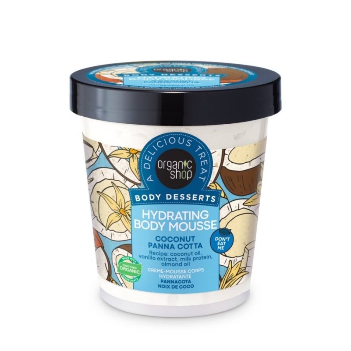 Nawilżający mus do ciała panna cotta z kokosem Organic Shop 450 ml