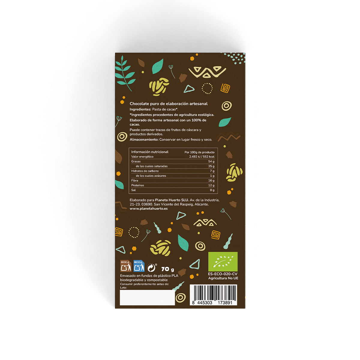 100% cocoa tablet ECO Planeta Huerto 100 g