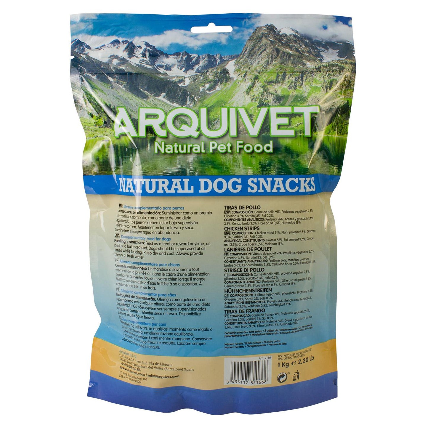 Snack natural para perros Tiras de pollo Arquivet 1Kg