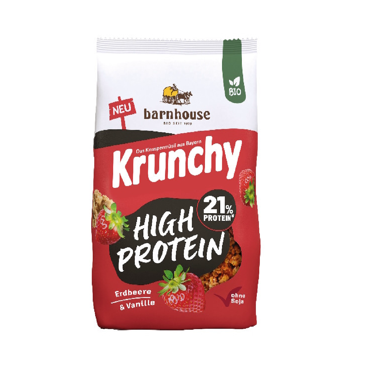 Muesly Krunchy Aardbeien High Protein Barnhouse 375 g