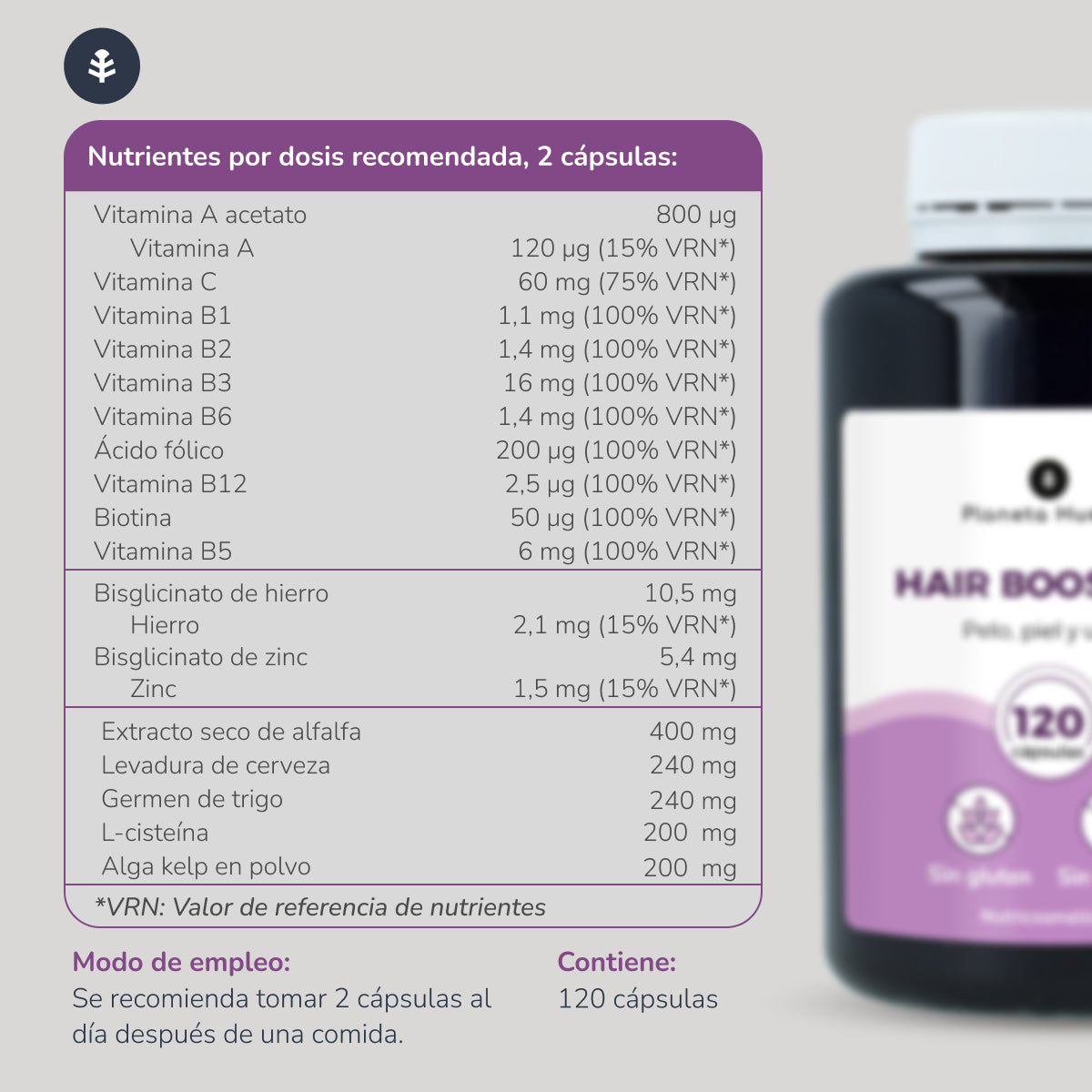 Hair Booster hair, skin and nails Planeta Huerto 120 capsules