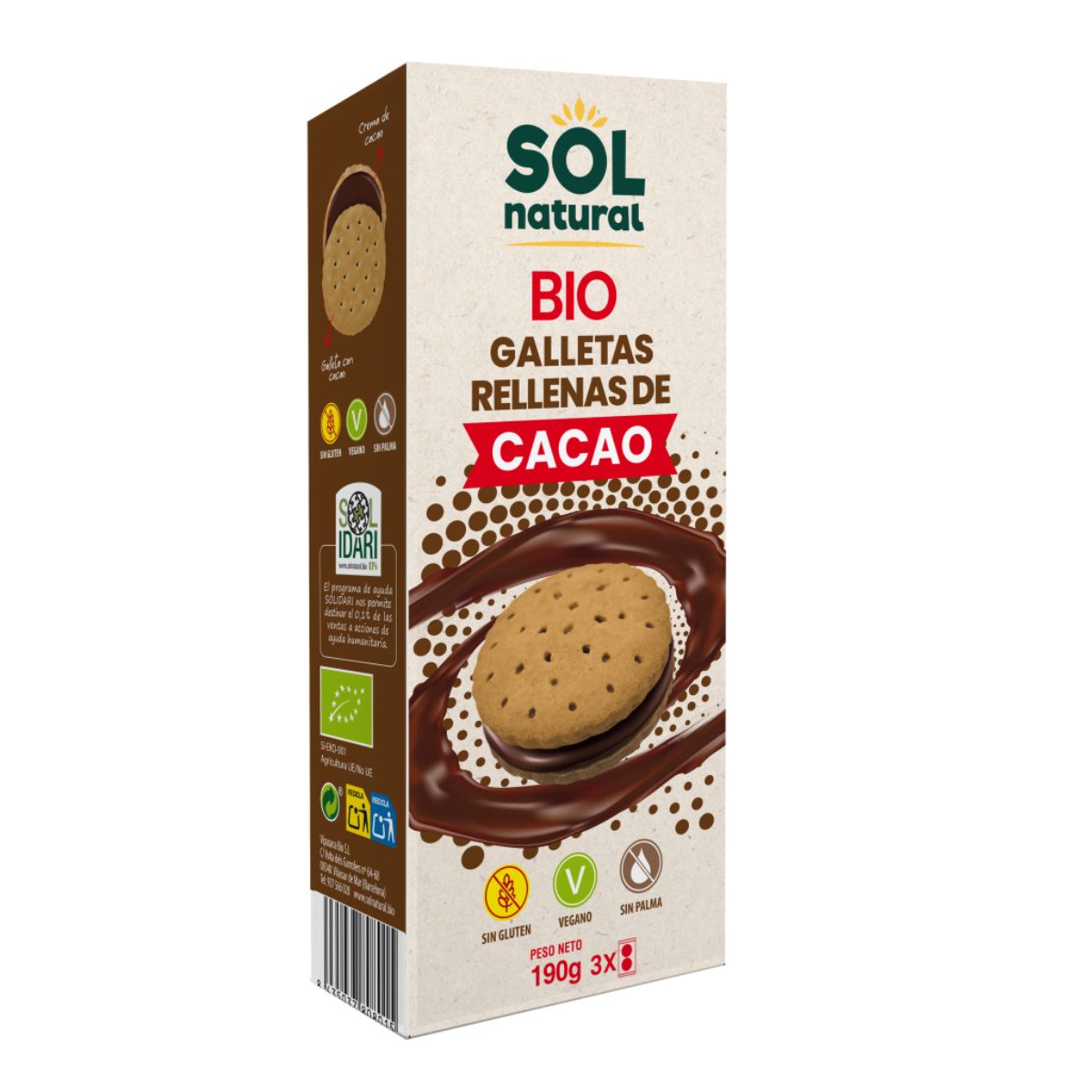 Kakaofyllda kex, Sol Natural, 190 g