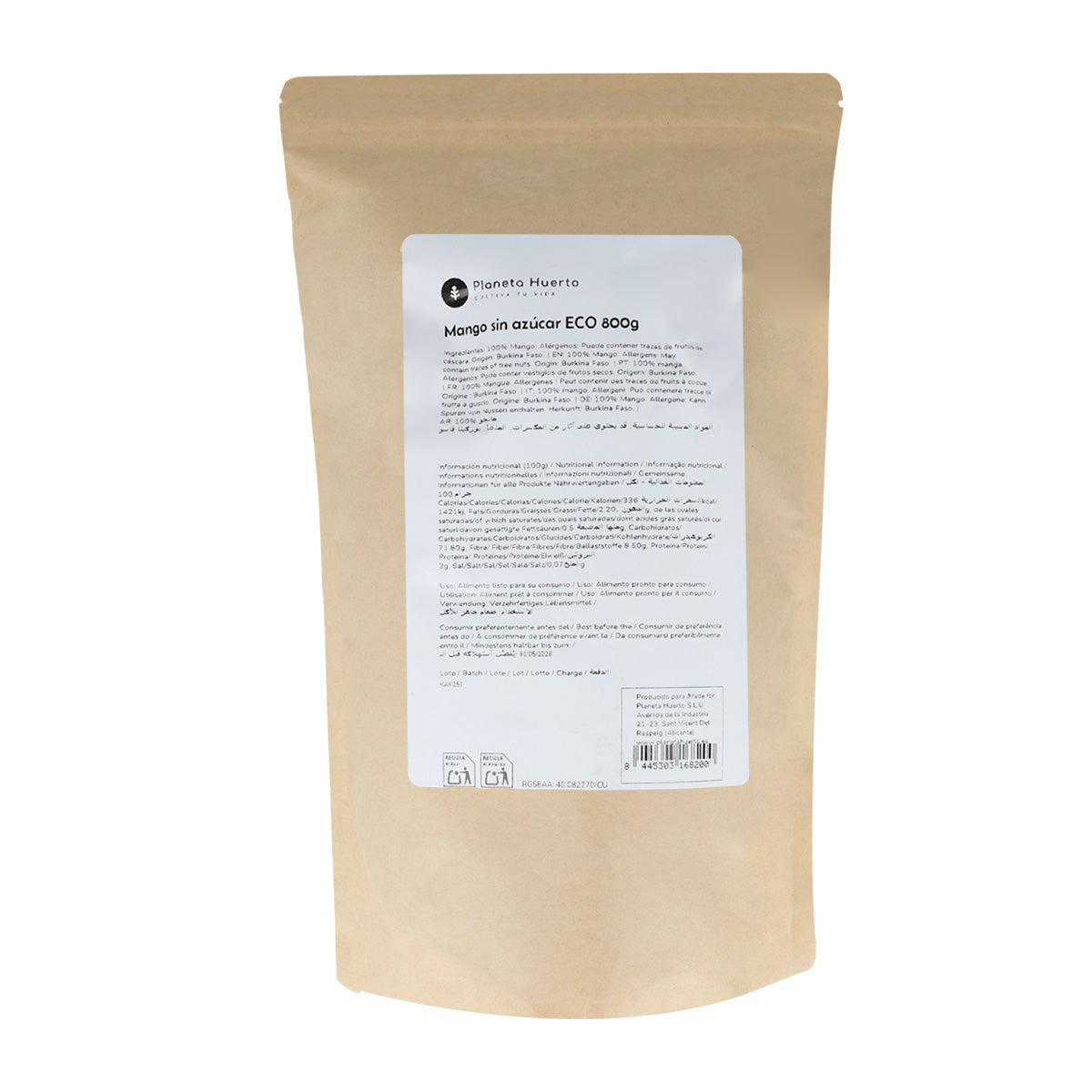 Ungesüßte Mangostreifen ECO Planeta Huerto 800 g