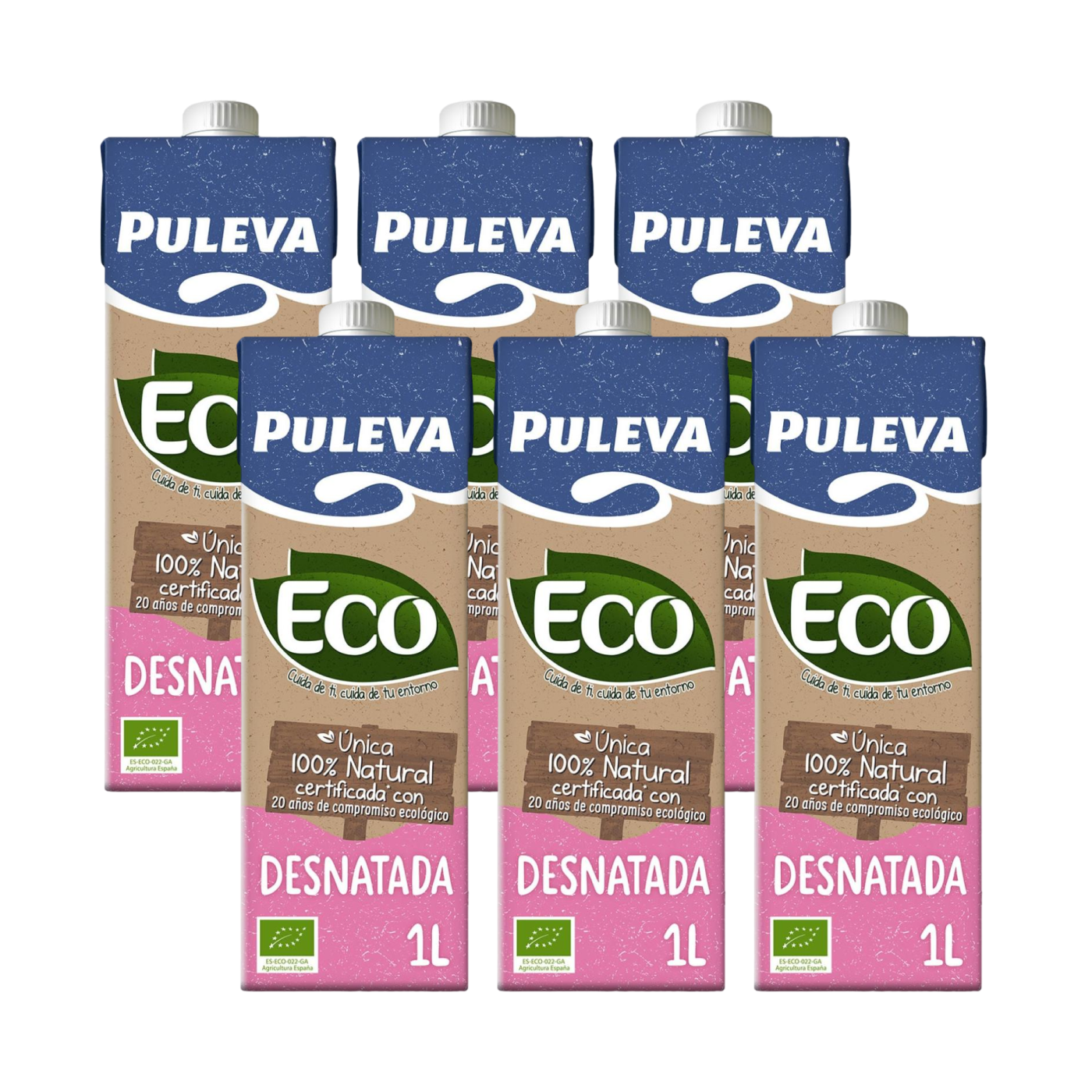 Packung mit 6 Blöcken Puleva Bio-Magermilch, 1 Liter