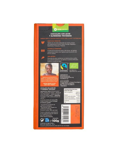 Tableta chocolate leche almendras troceadas bio Tierra Madre 100g