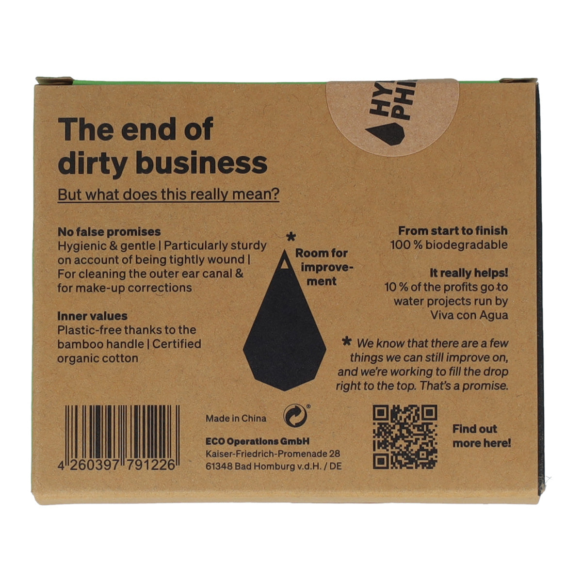 Hydrophil bamboo and organic cotton ear sticks, 100 pcs