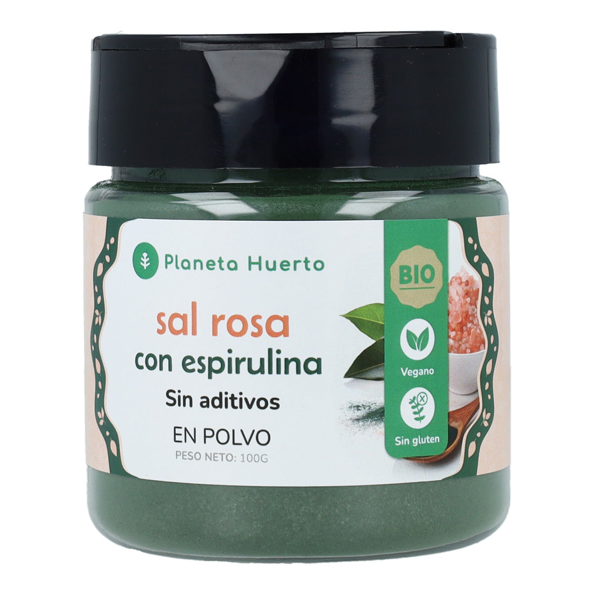 Sale rosa con polvere di alga spirulina ECO Planeta Huerto 100g