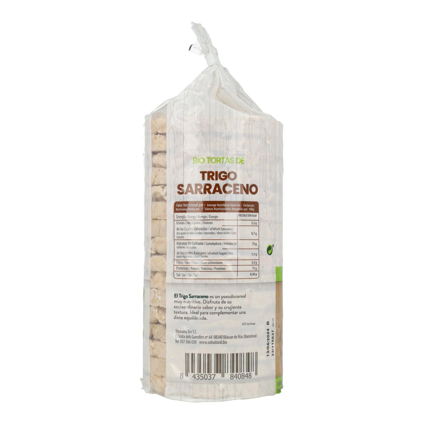 Tortitas de trigo sarraceno bio sin gluten Sol Natural 100 g