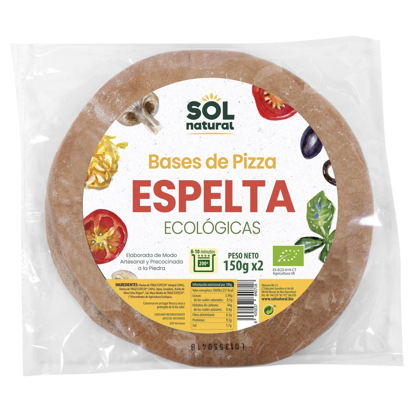 Pâte à pizza épaisse complète Sol Natural à l'épeautre, 2 x 150 g