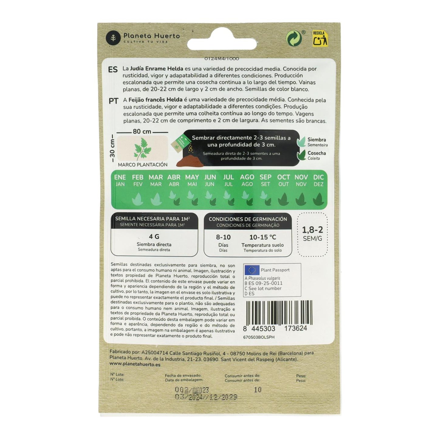 Biologische sperziebonen zaden Planeta Huerto