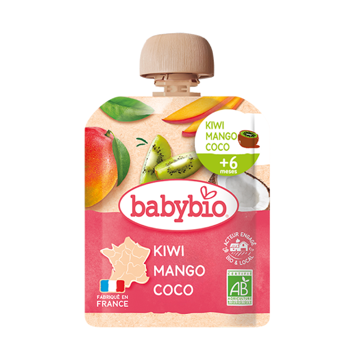 Pochettes de kiwi, mangue et boisson à la noix de coco (à partir de 6 mois) babybio 90 g