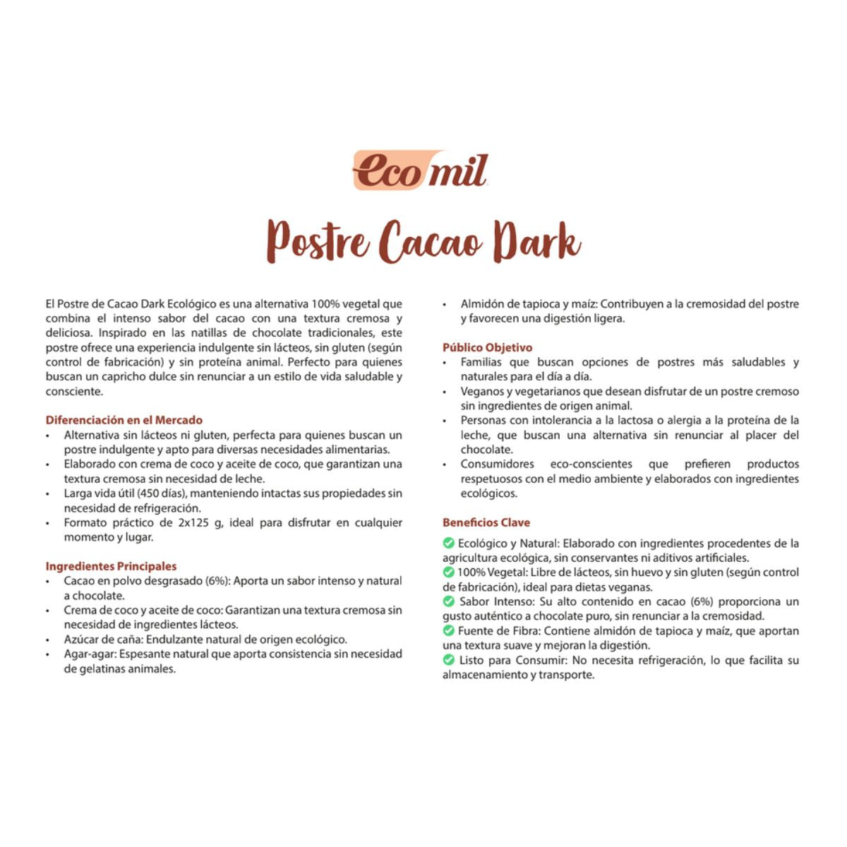 Deser Cacao Dark Bio Ecomil 2 szt. po 125 g