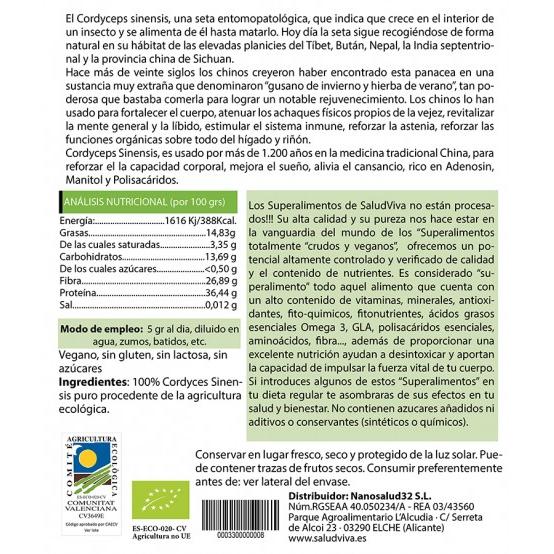 Cordyceps Sinensis Pulver ECO 100 g, Salud Viva