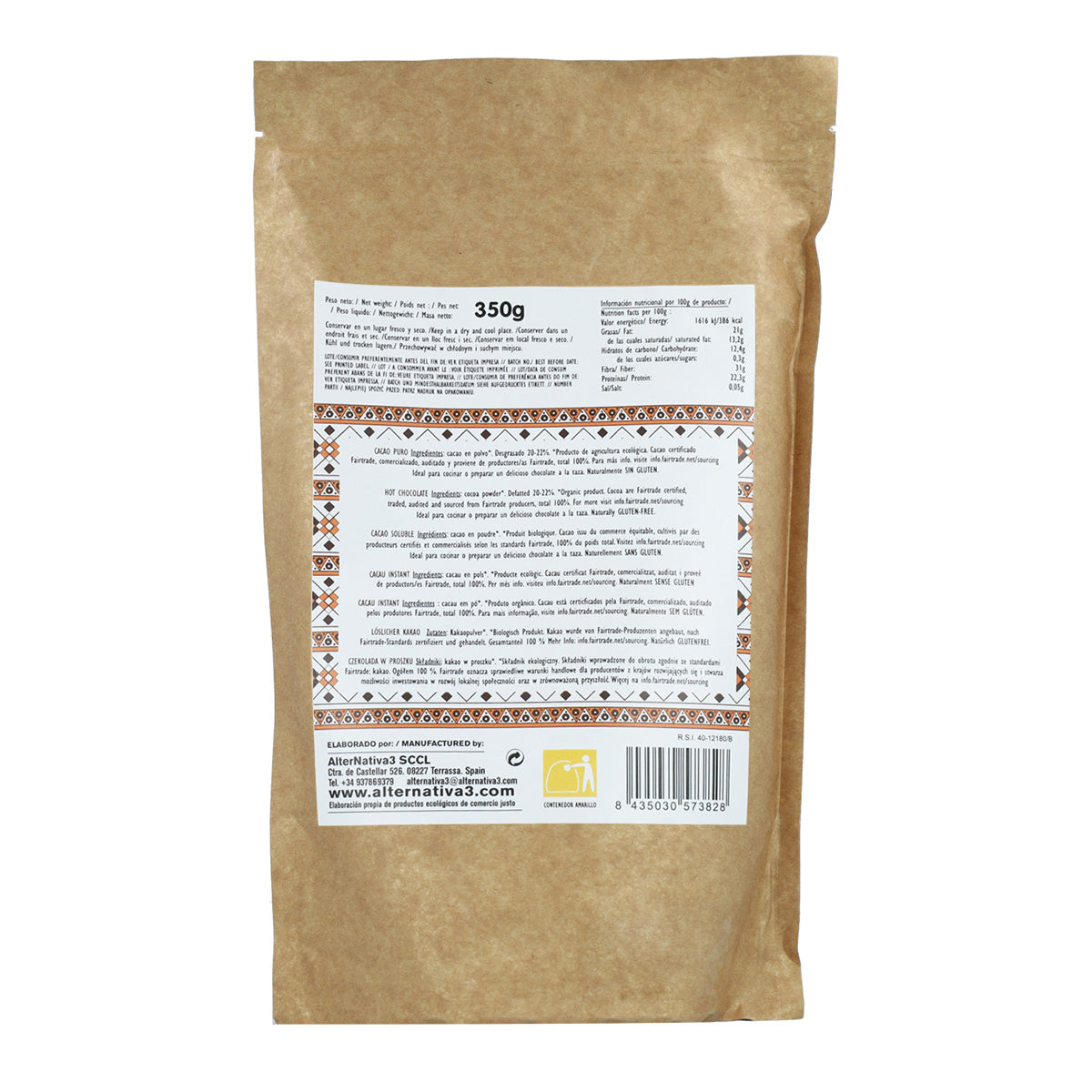 Pack of 2x Premium Organic Pure Cocoa Alternativa 350 g